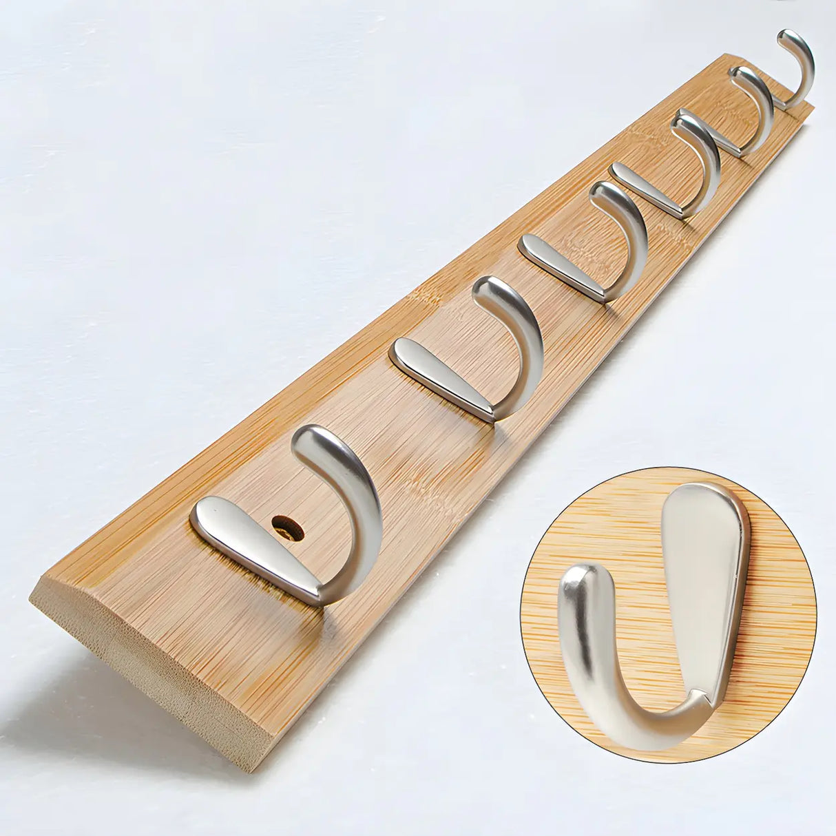 Rectangular Bamboo Wood Wall-Mounted Coat Rack with Hooks Image - 67