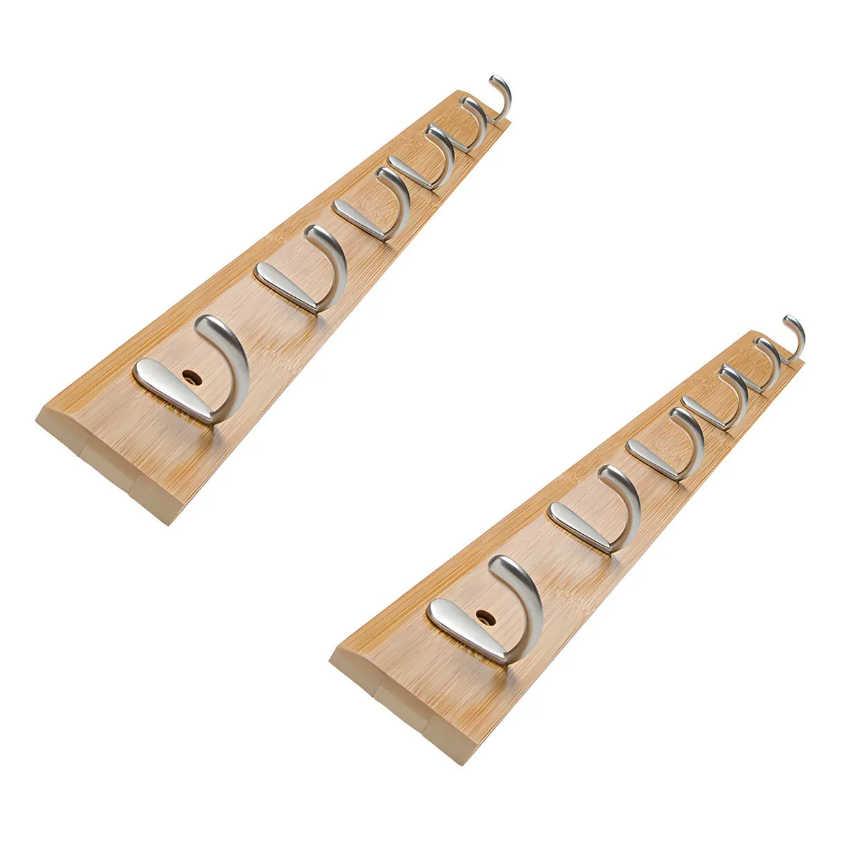 Rectangular Bamboo Wood Wall-Mounted Coat Rack with Hooks Image - 68