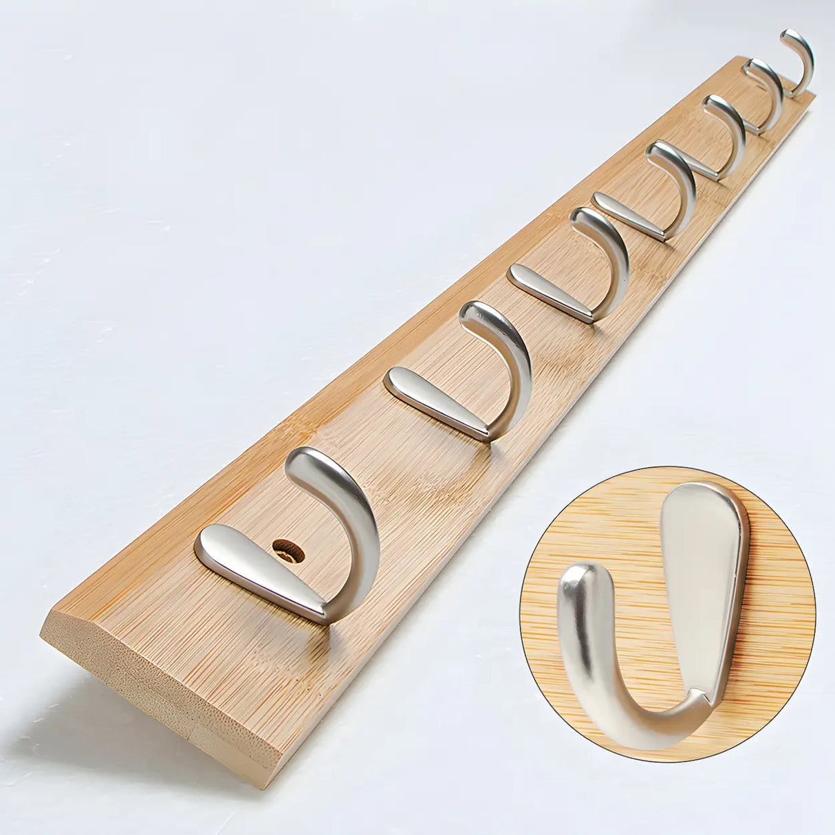 Rectangular Bamboo Wood Wall-Mounted Coat Rack with Hooks Image - 70