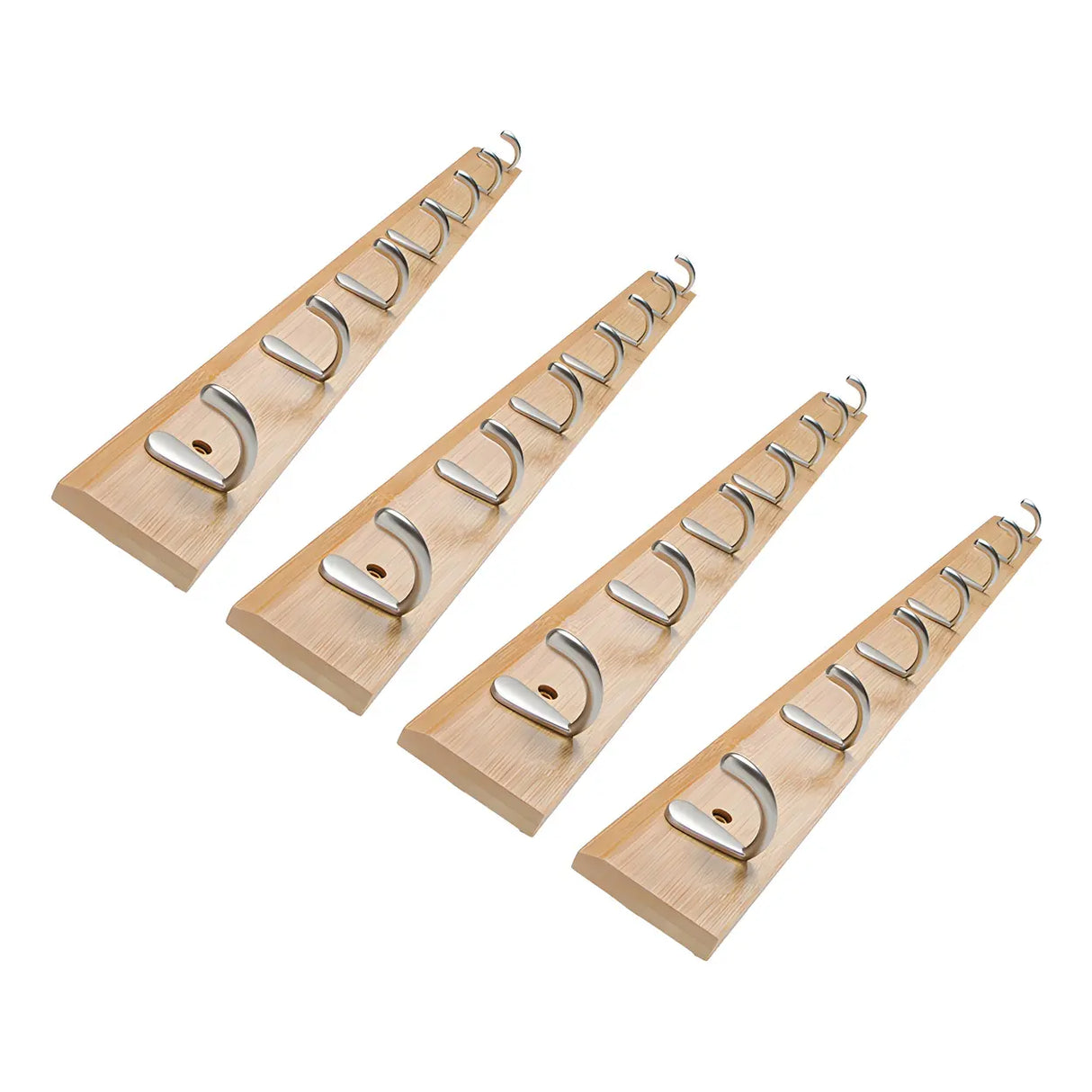 Rectangular Bamboo Wood Wall-Mounted Coat Rack with Hooks Image - 72