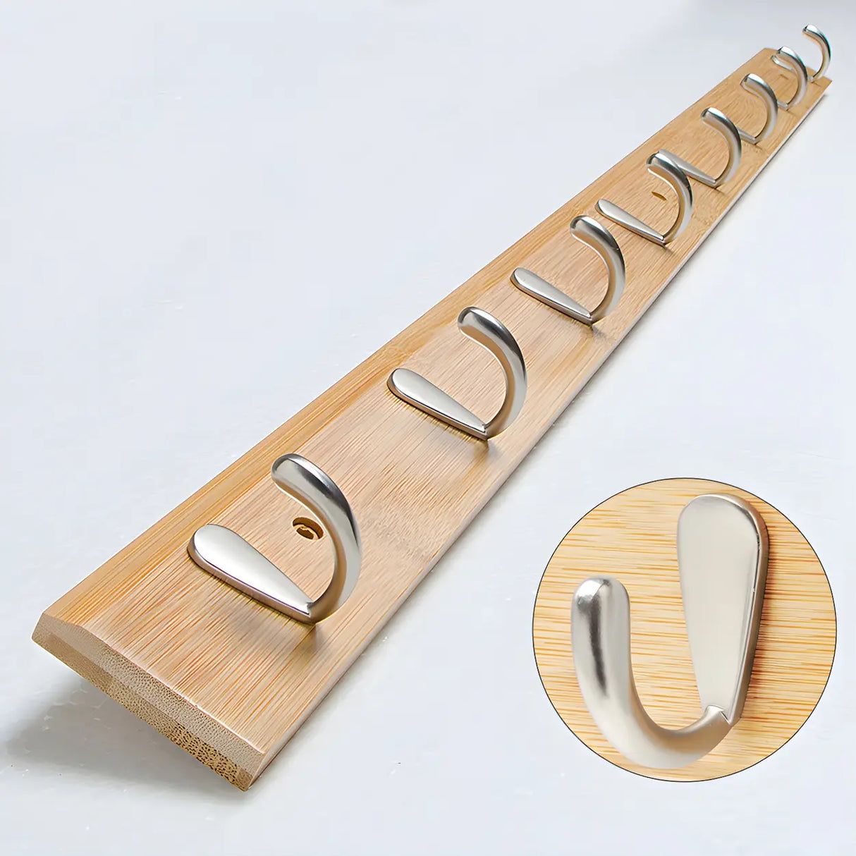 Rectangular Bamboo Wood Wall-Mounted Coat Rack with Hooks Image - 73