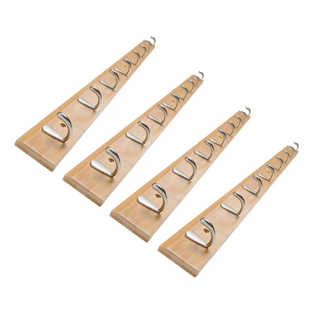 Rectangular Bamboo Wood Wall-Mounted Coat Rack with Hooks Image - 75