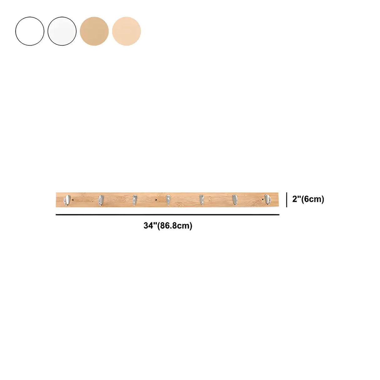 Rectangular Bamboo Wood Wall-Mounted Coat Rack with Hooks Image - 80