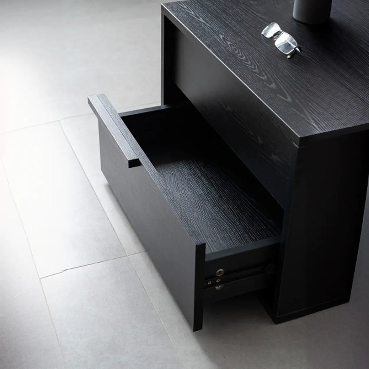 Rectangular Black Large Storage Wood Drawers Nightstand Image - 8