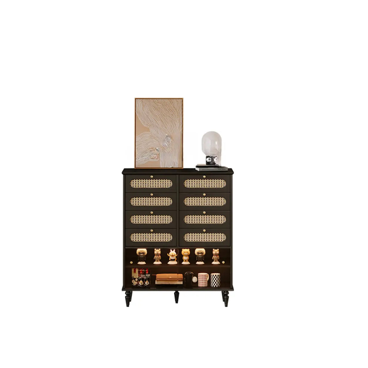 Rectangular Black Wood Double Dresser with Drawers Image - 16