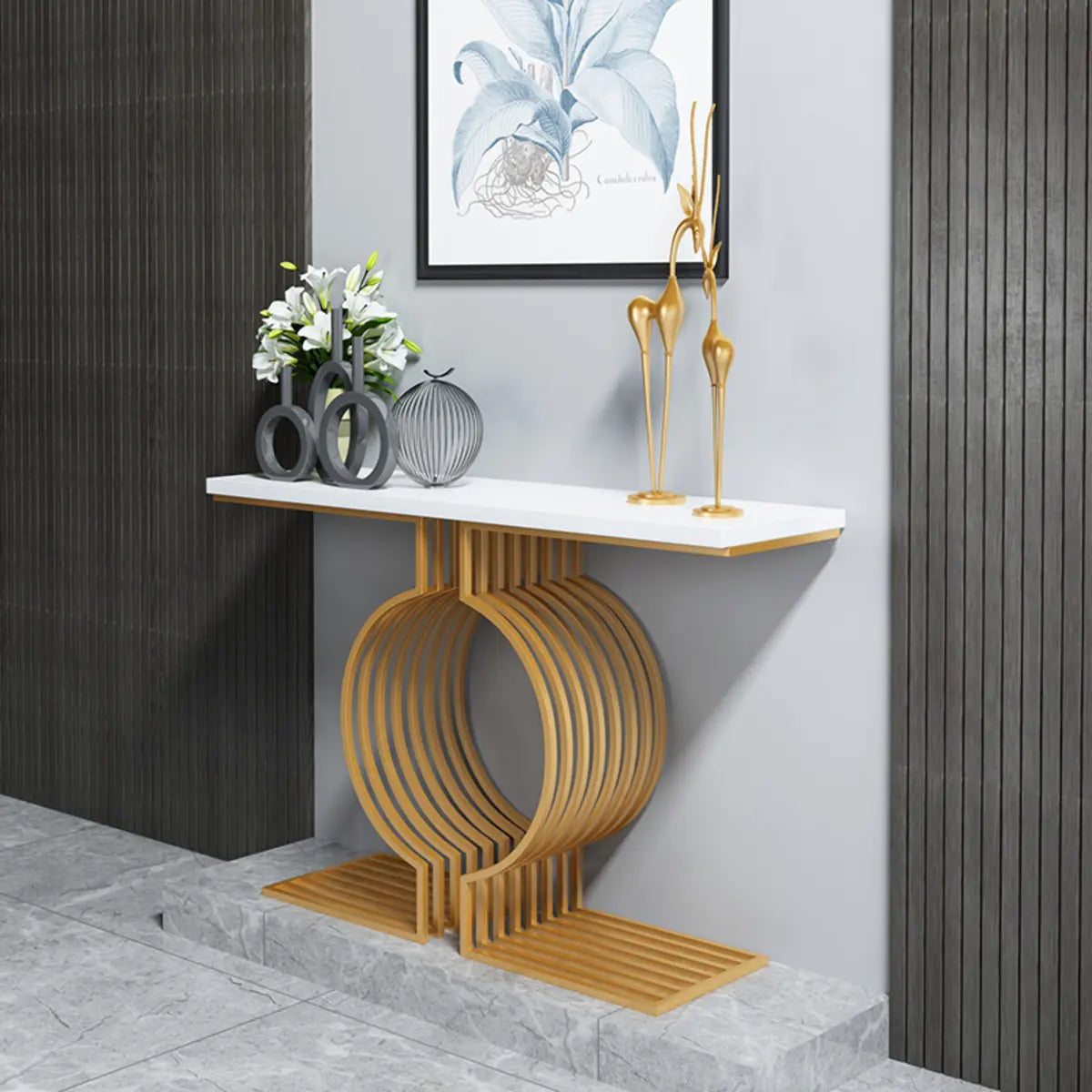 Rectangular Blue Wood Geometric Entry Console Table Image - 4