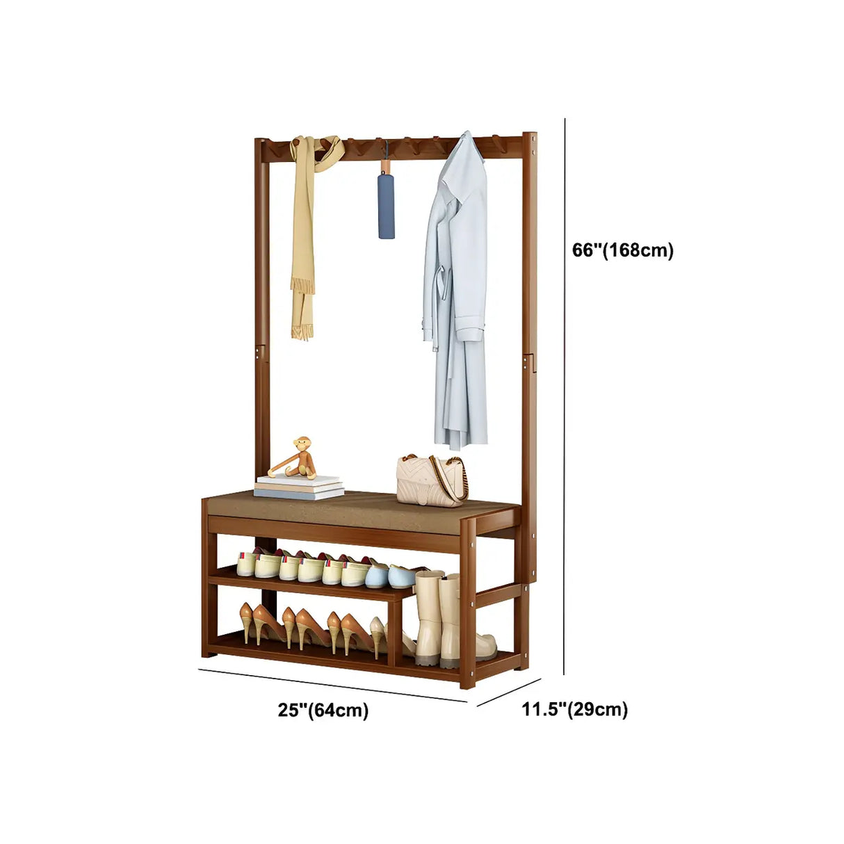 Rectangular Brown Wood Garment Rack with Shoe Storage Image - 15