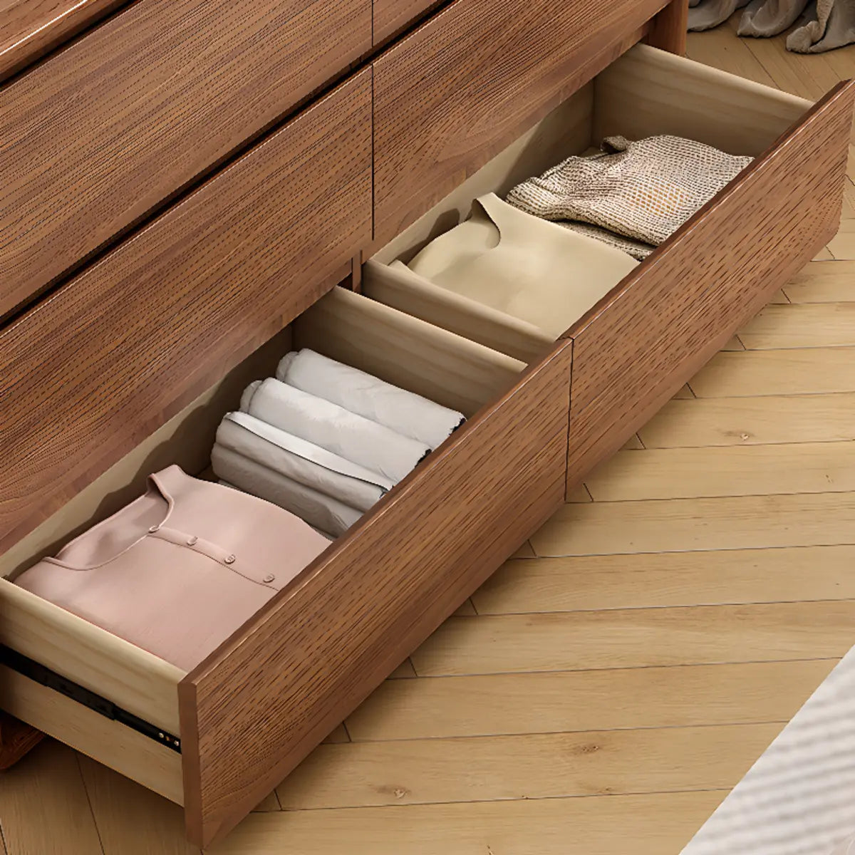 Rectangular Brown Wood Storage Soft-Close Drawers Chest Image - 10