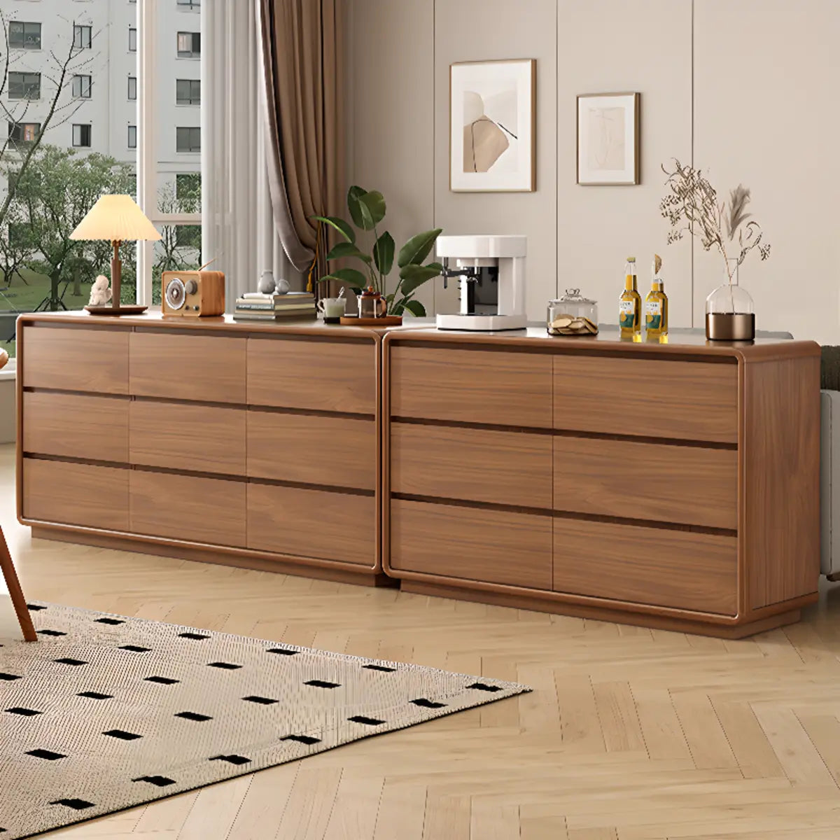 Rectangular Brown Wood Storage Soft-Close Drawers Chest Image - 6