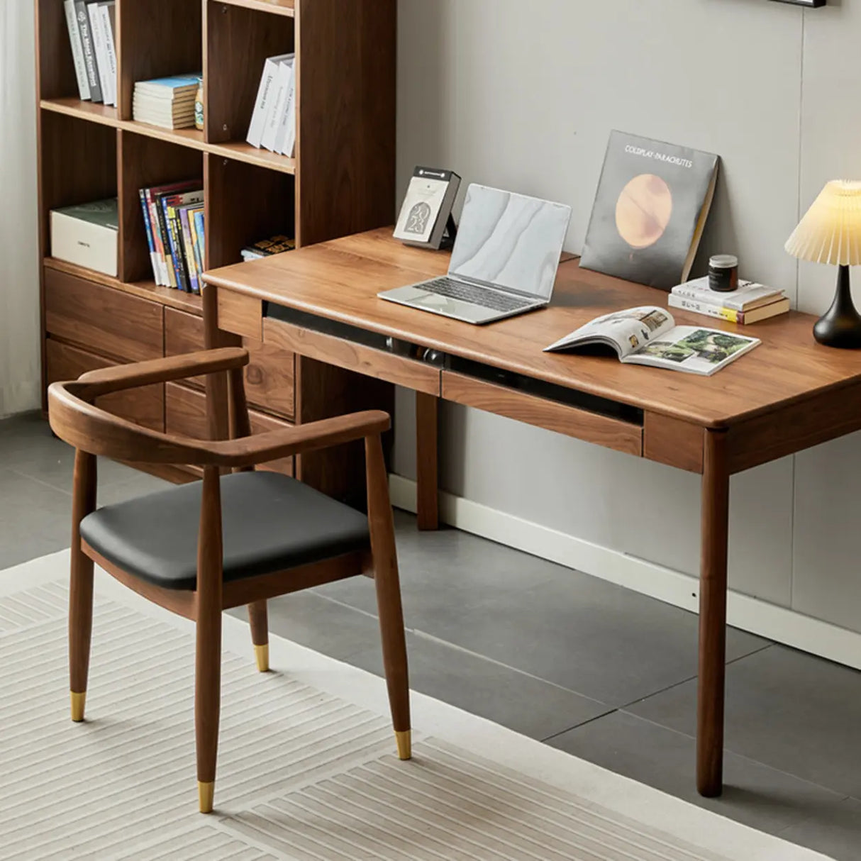 Rectangular Butcher Block Wooden Drawers Writing Desk Image - 6