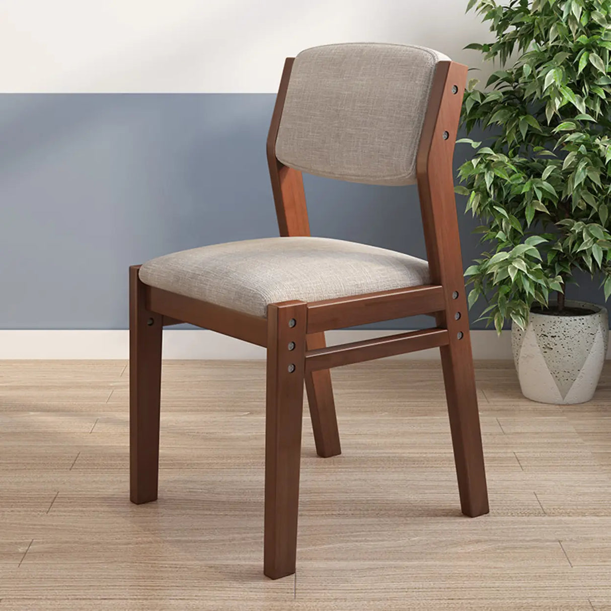 Rectangular Cotton Seat Wood Low Back Dining Chair Image - 1