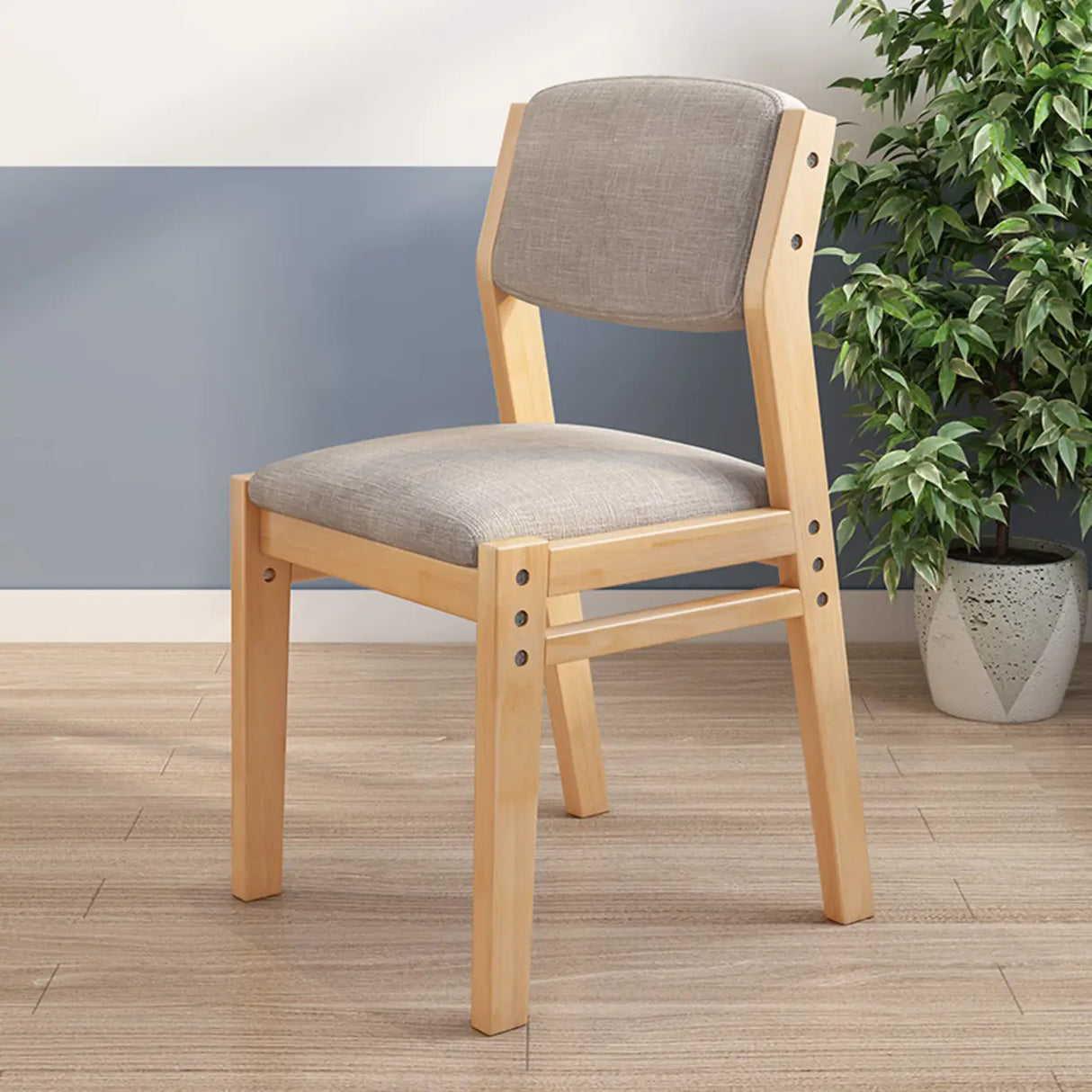 Rectangular Cotton Seat Wood Low Back Dining Chair Image - 4