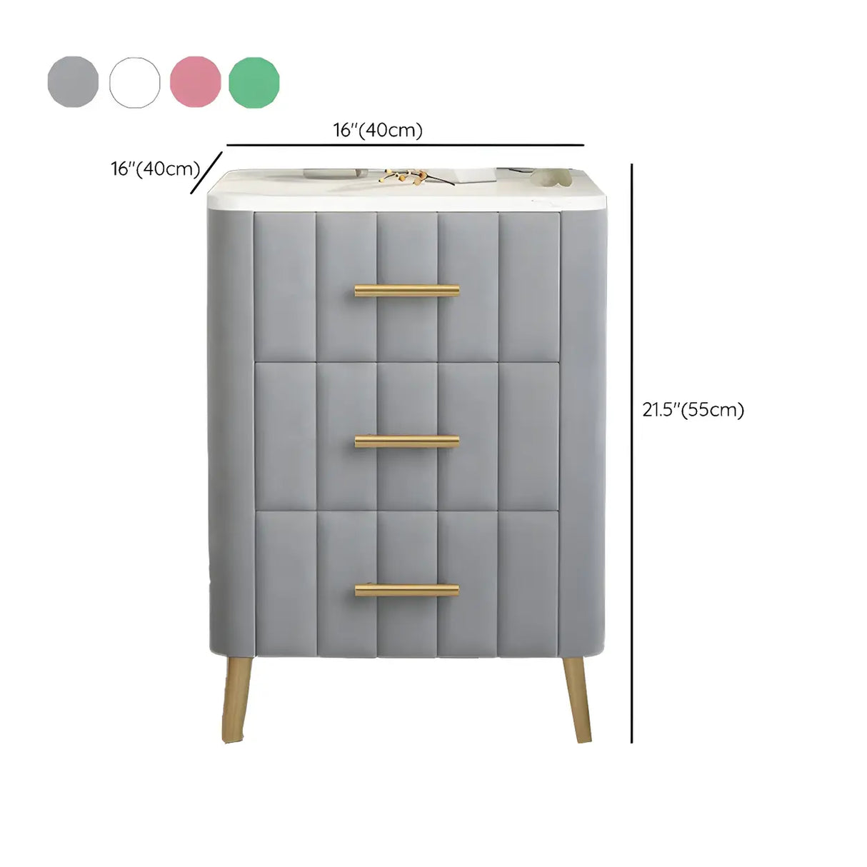 Rectangular Faux Marble White-Gold Storage Nightstand Image - 20