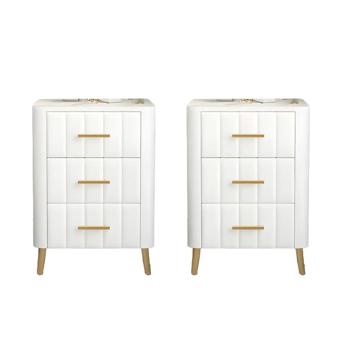 Rectangular Faux Marble White-Gold Storage Nightstand Image - 13