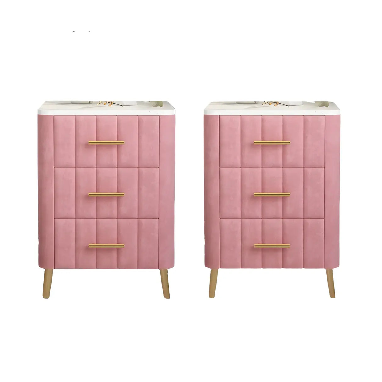 Rectangular Faux Marble White-Gold Storage Nightstand Image - 14