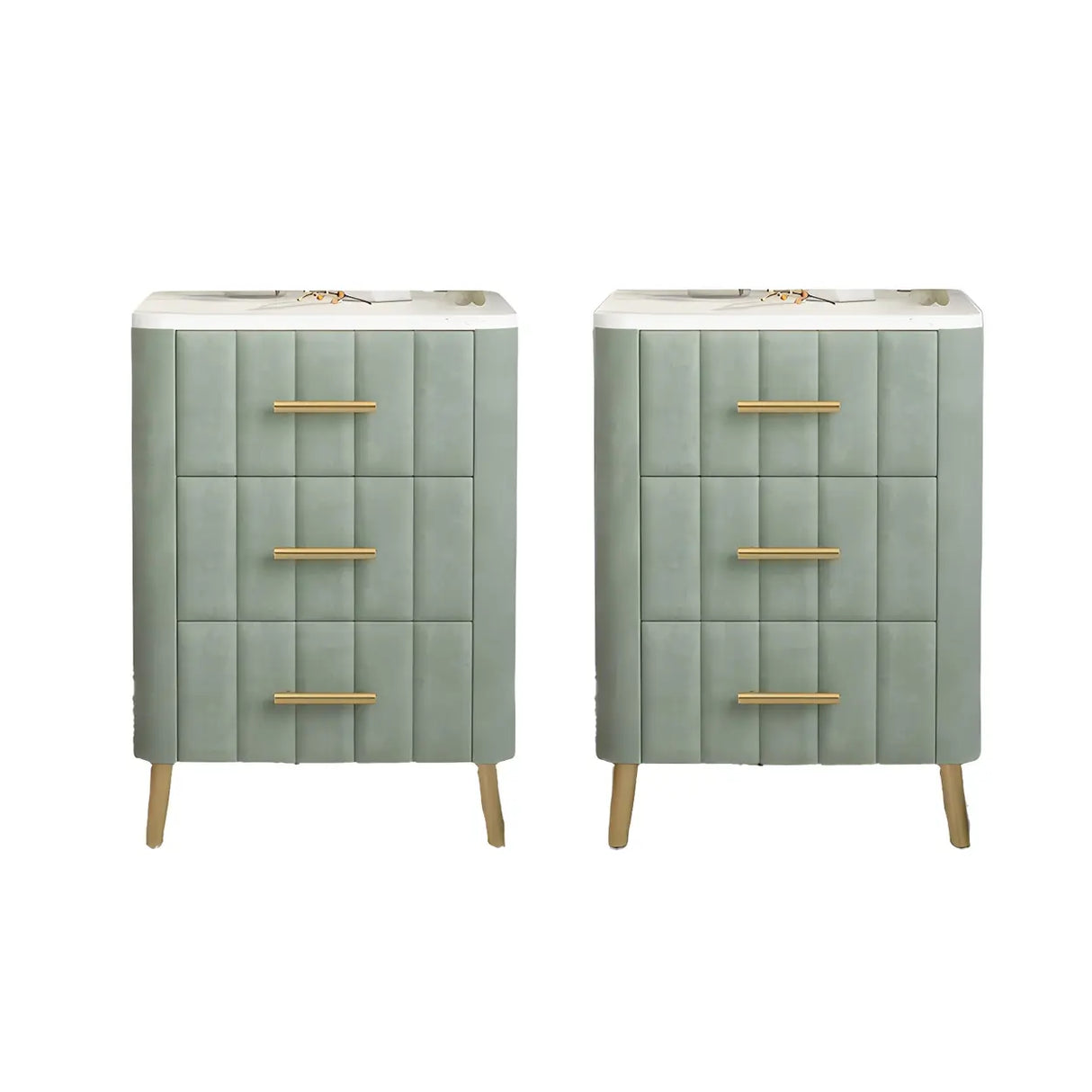Rectangular Faux Marble White-Gold Storage Nightstand Image - 15