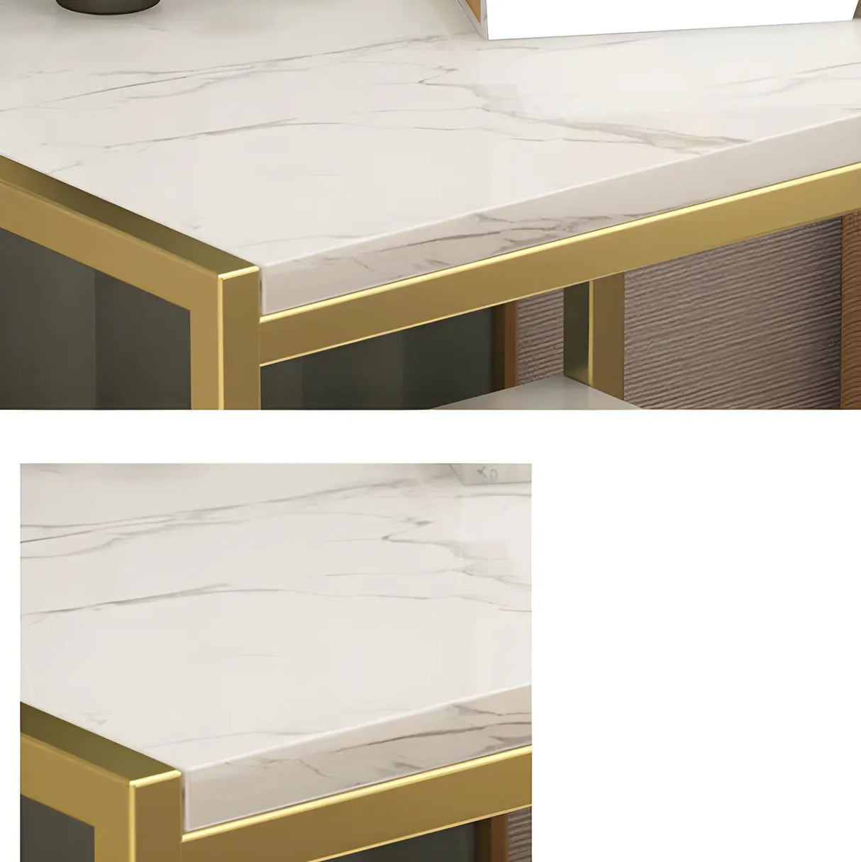Rectangular Faux Marble White-Gold Storage Nightstand Image - 7