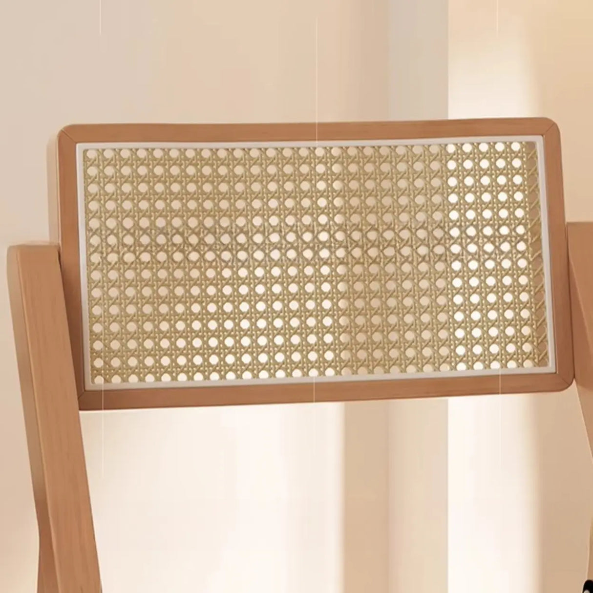 Rectangular Foldable Wood Woven Plaid Dining Chair Image - 6