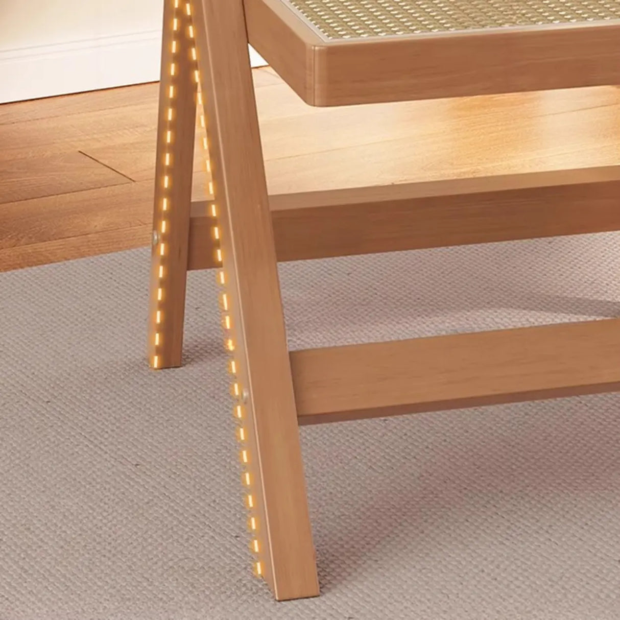 Rectangular Foldable Wood Woven Plaid Dining Chair Image - 7