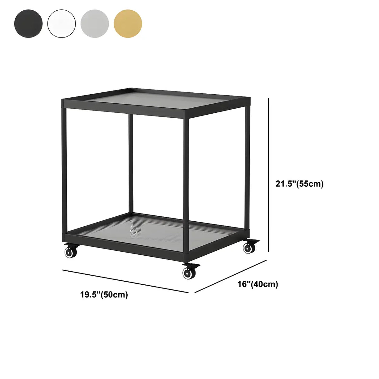 Rectangular Glass Gold Casters Side Table with Shelf