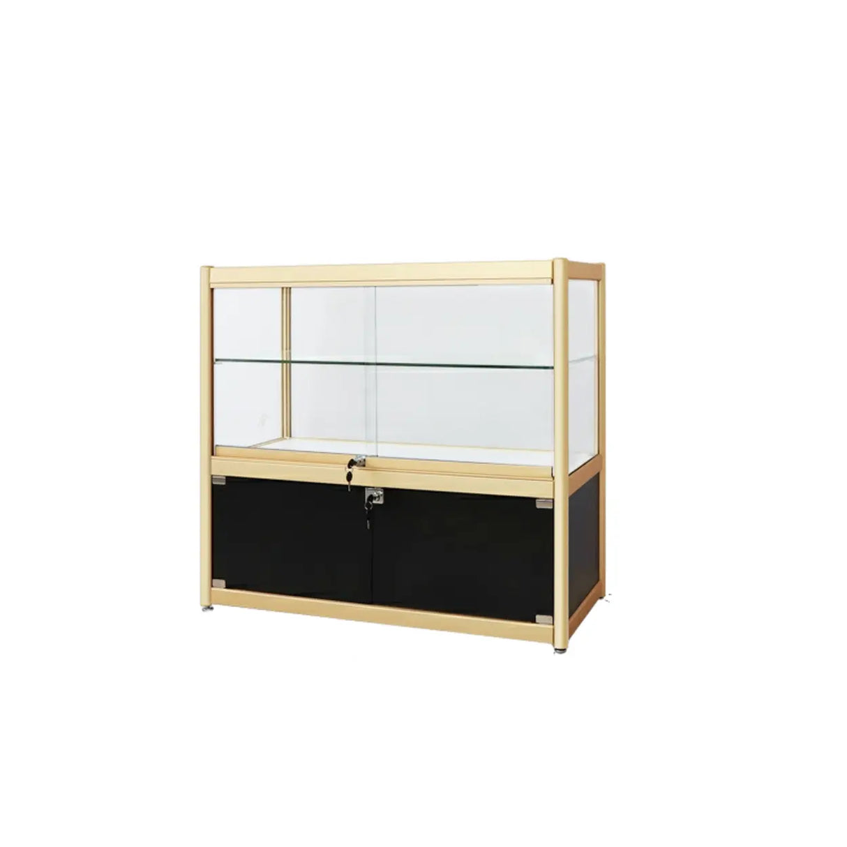 Rectangular Gold Metal Glass Short Curio Display Cabinet Image - 12