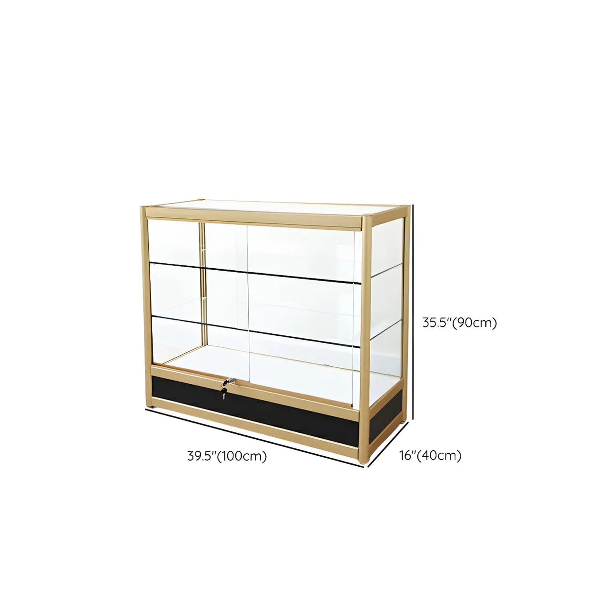 Rectangular Gold Metal Glass Short Curio Display Cabinet Image - 22