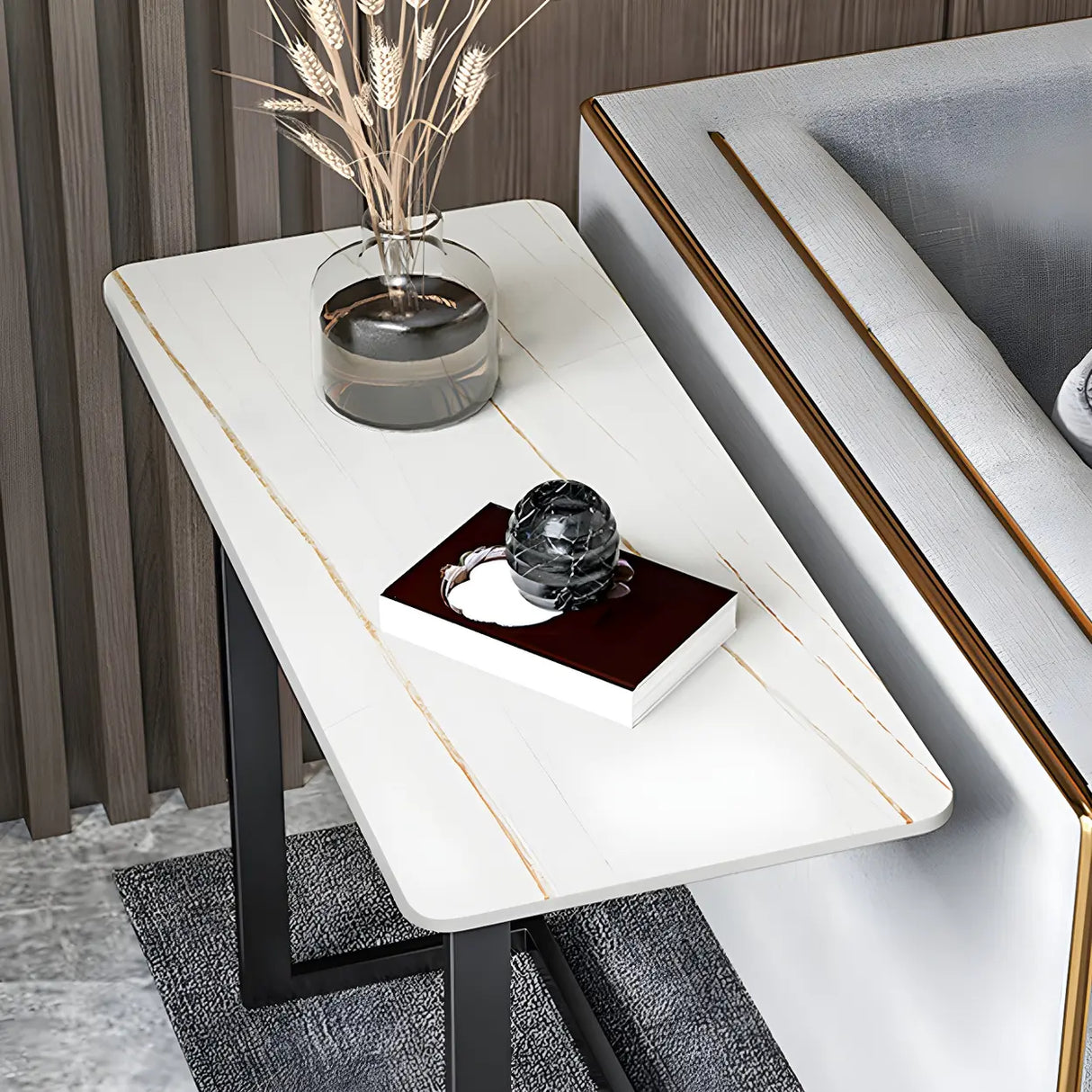 Rectangular Marble Gold Multi-Use C-Sahped Side Table Image - 12