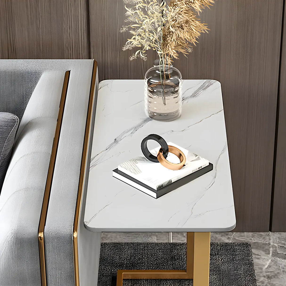 Rectangular Marble Gold Multi-Use C-Sahped Side Table Image - 14