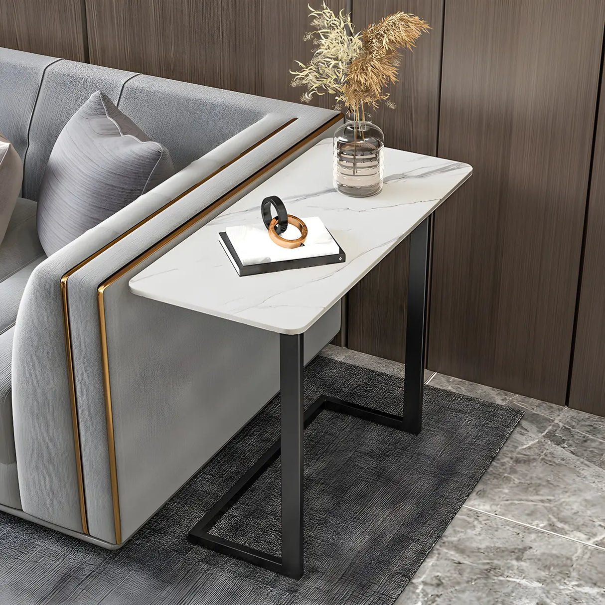 Rectangular Marble Gold Multi-Use C-Sahped Side Table Image - 15