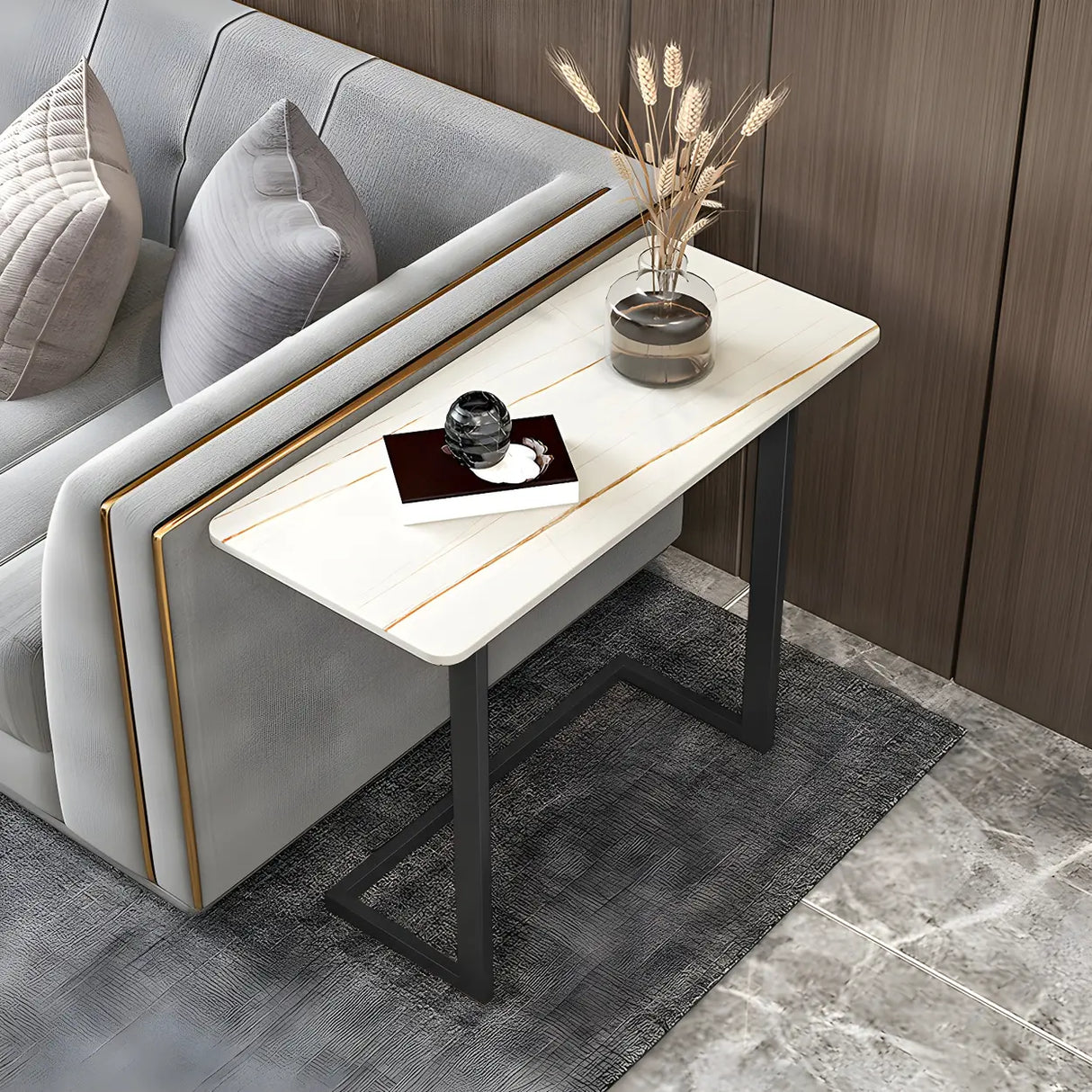 Rectangular Marble Gold Multi-Use C-Sahped Side Table Image - 16