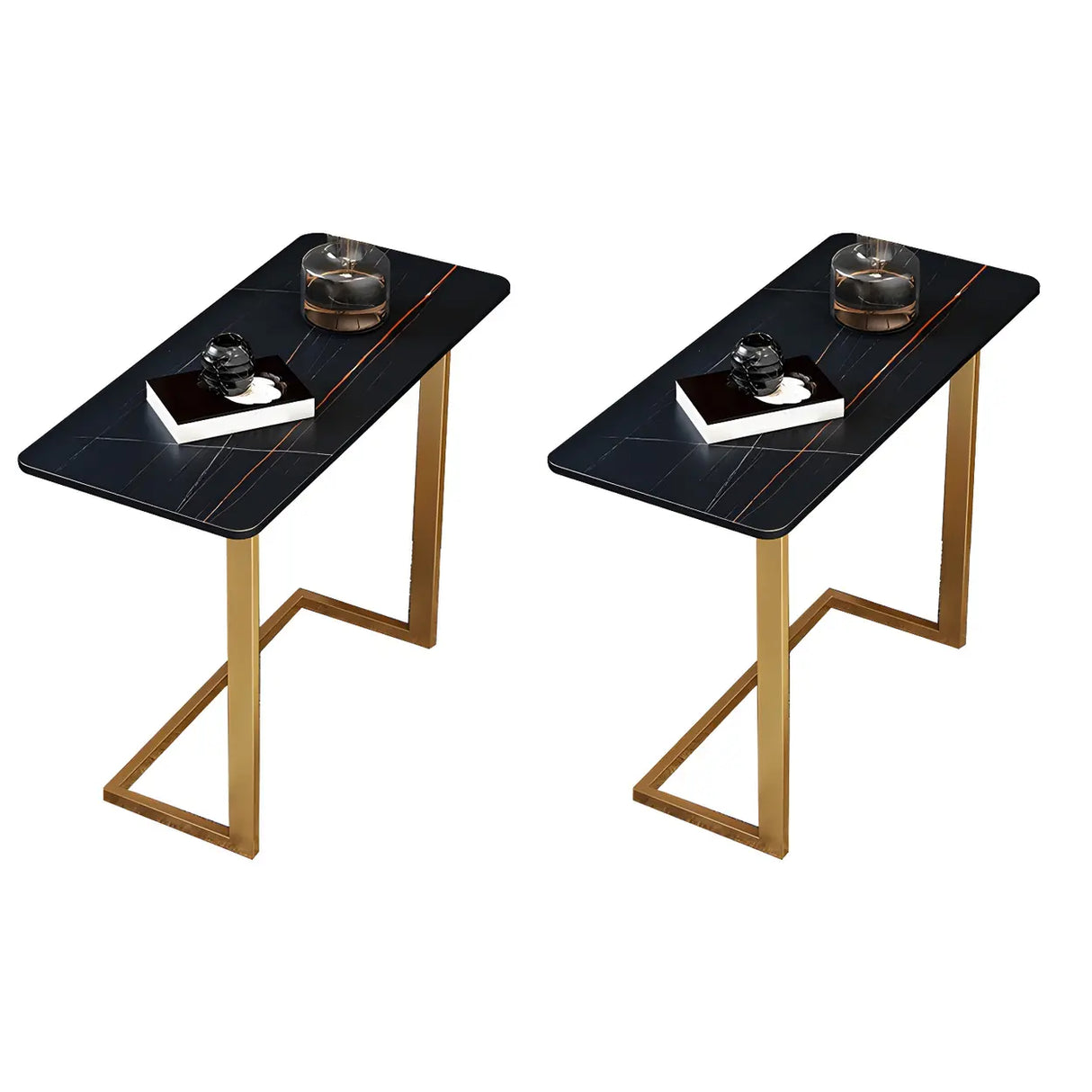 Rectangular Marble Gold Multi-Use C-Sahped Side Table Image - 4