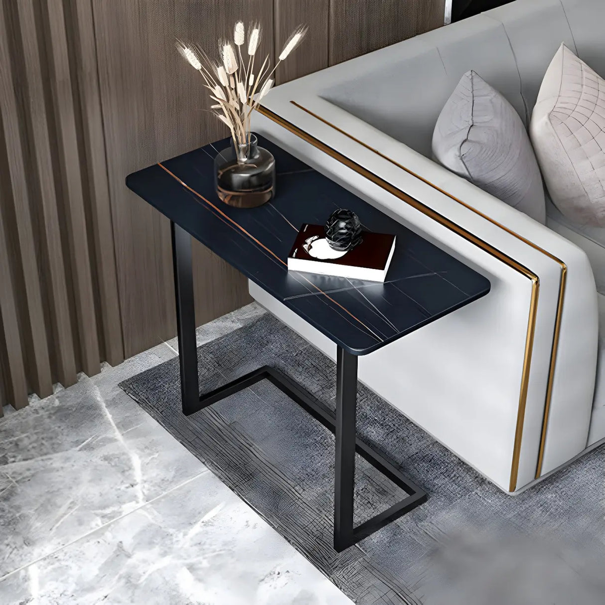 Rectangular Marble Gold Multi-Use C-Sahped Side Table Image - 5