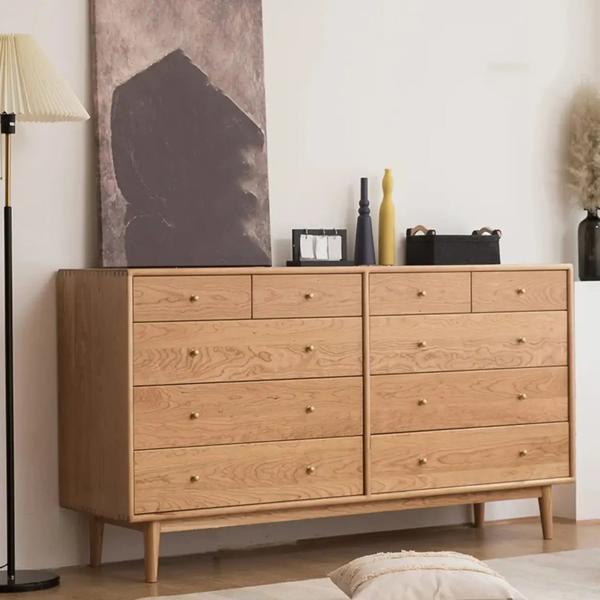 Rectangular Horizontal Oak Natural Finish Storage Dresser Image - 1