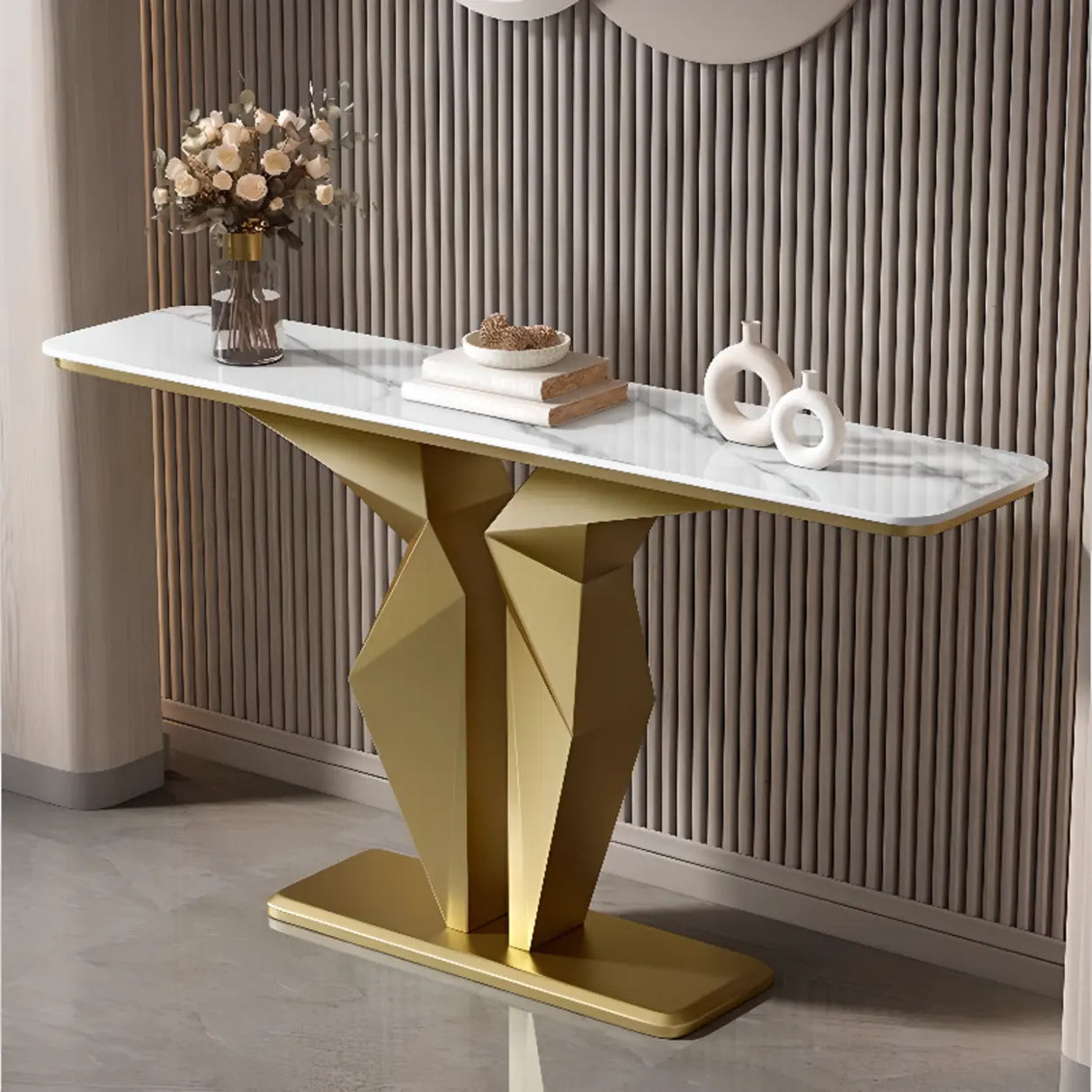 Rectangular Marble Black Abstract Display Console Table Image - 11