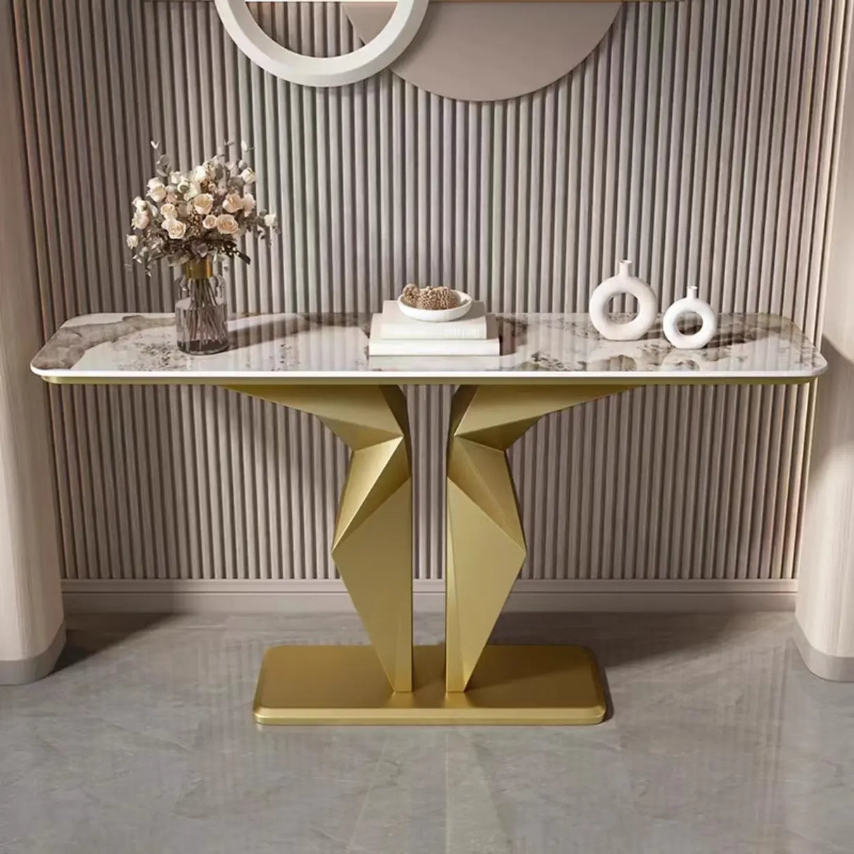 Rectangular Marble Black Abstract Display Console Table Image - 2