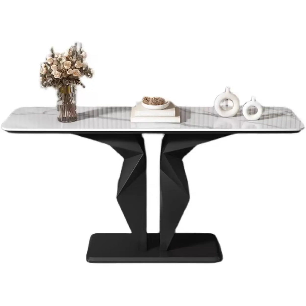 Rectangular Marble Black Abstract Display Console Table Image - 5