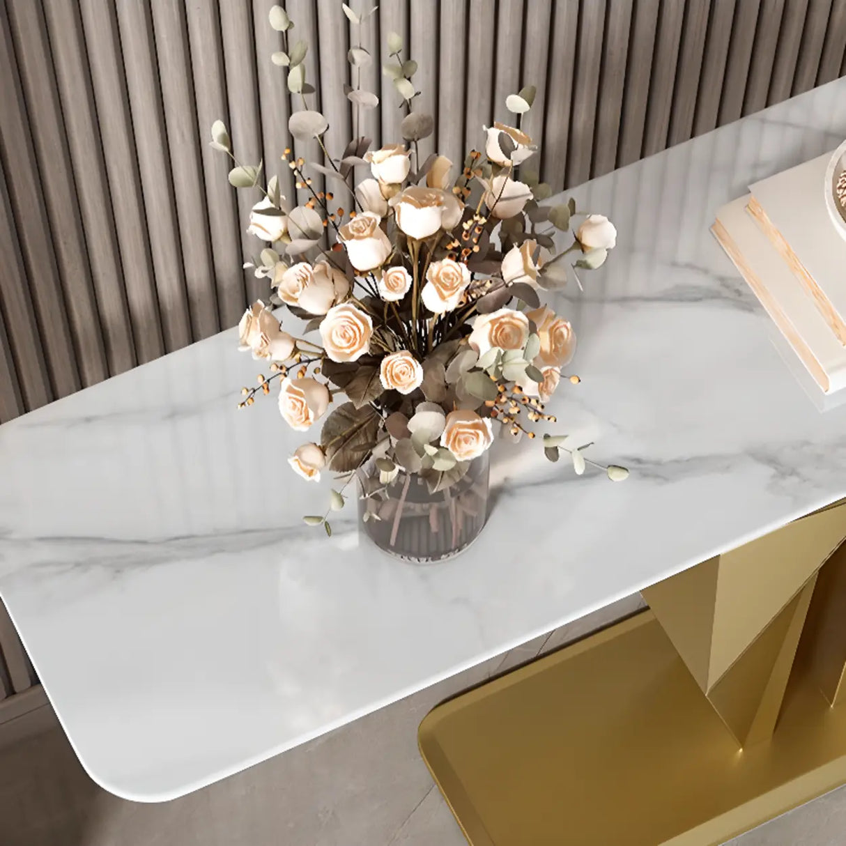 Rectangular Marble Black Abstract Display Console Table Image - 9