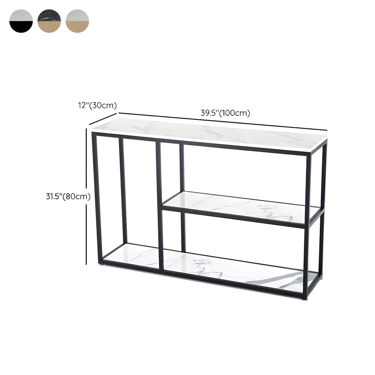 Rectangular Marble Gold Slim Console Table with Shelves Image - 12
