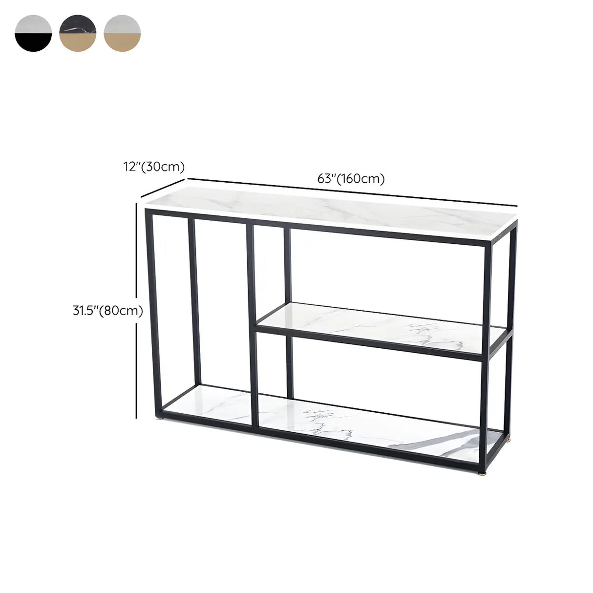 Rectangular Marble Gold Slim Console Table with Shelves Image - 15