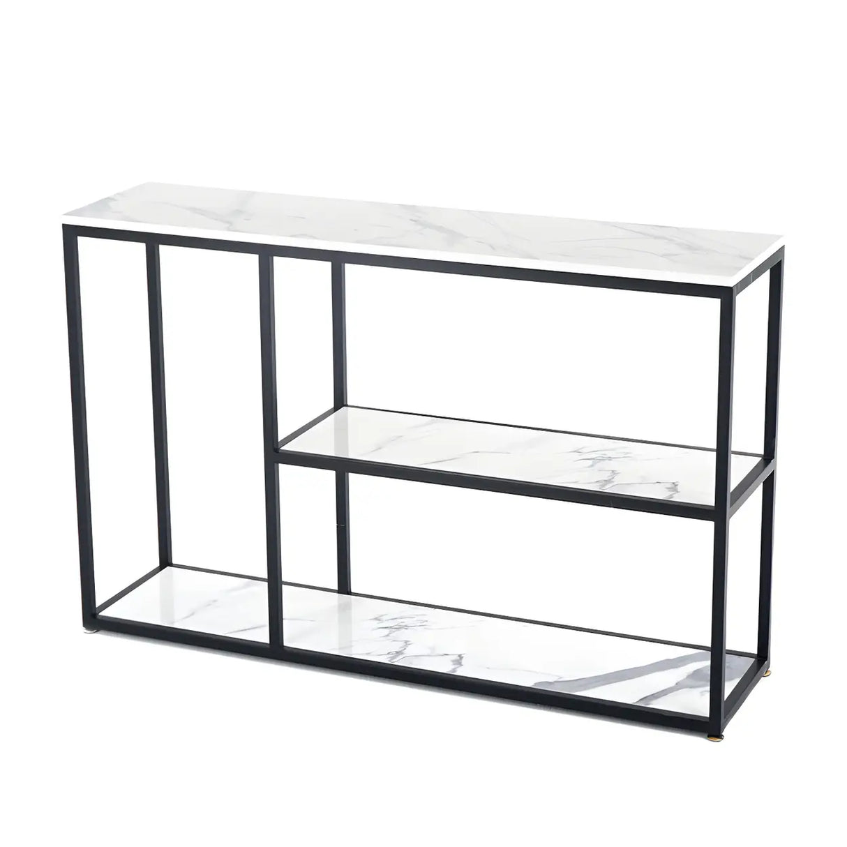 Rectangular Marble Gold Slim Console Table with Shelves Image - 5