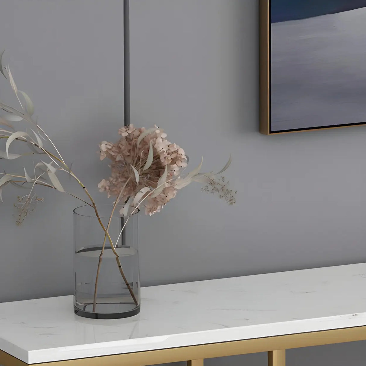 Rectangular Marble Gold Slim Console Table with Shelves Image - 6