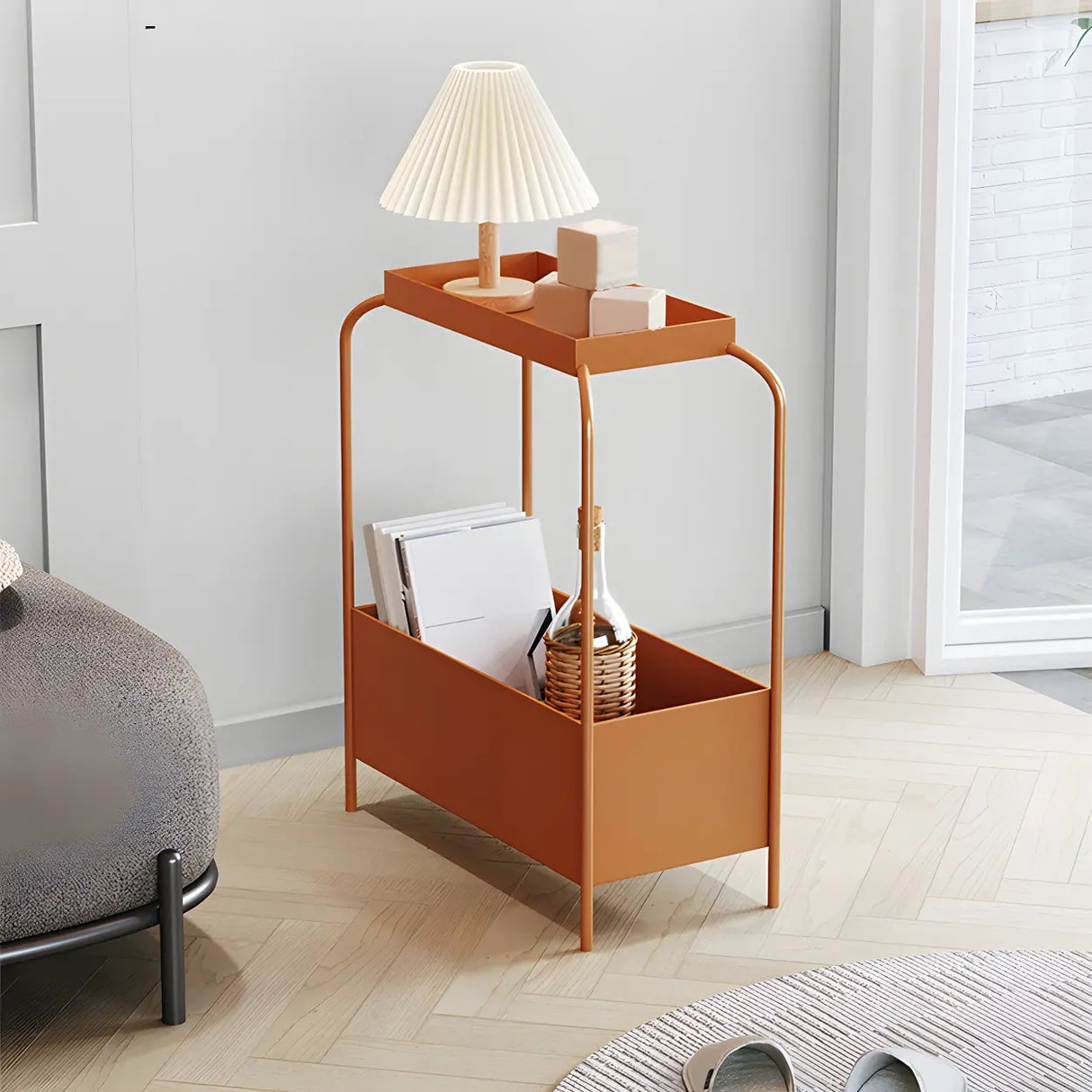 Rectangular Metal Base Black 2-Tier Storage Side Table Image - 7