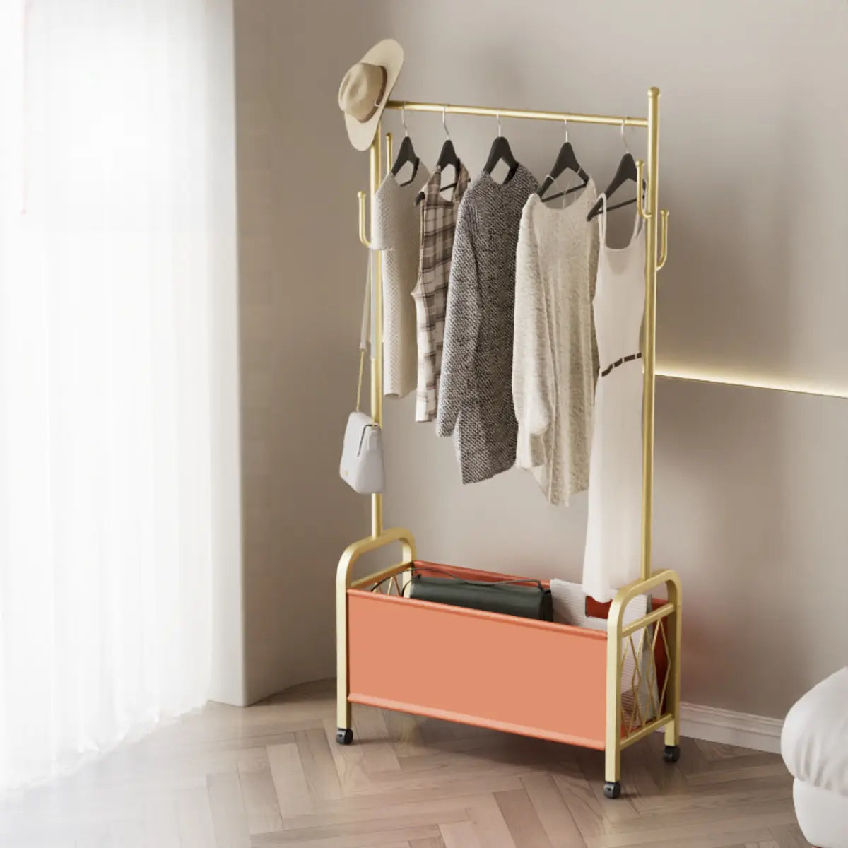 Rectangular Metal Black Multi-Functional Basket Coat Rack Image - 10