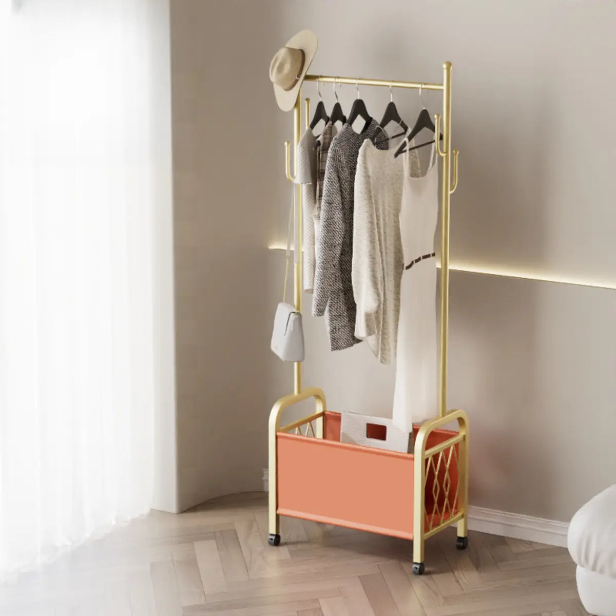 Rectangular Metal Black Multi-Functional Basket Coat Rack Image - 11