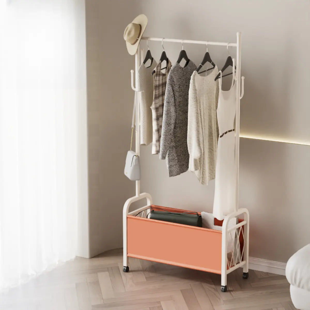 Rectangular Metal Black Multi-Functional Basket Coat Rack Image - 12