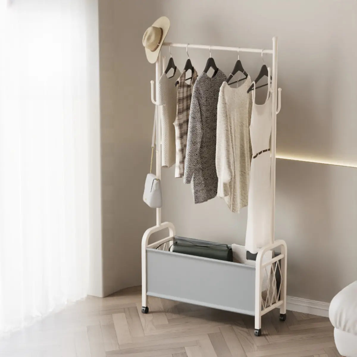 Rectangular Metal Black Multi-Functional Basket Coat Rack Image - 14