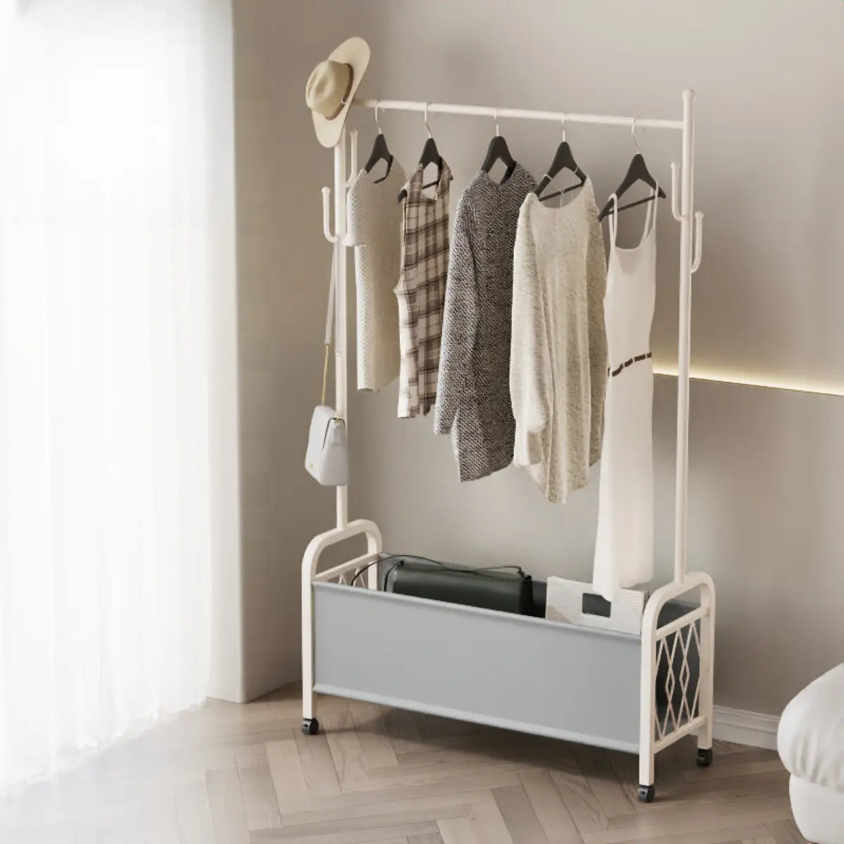 Rectangular Metal Black Multi-Functional Basket Coat Rack Image - 15