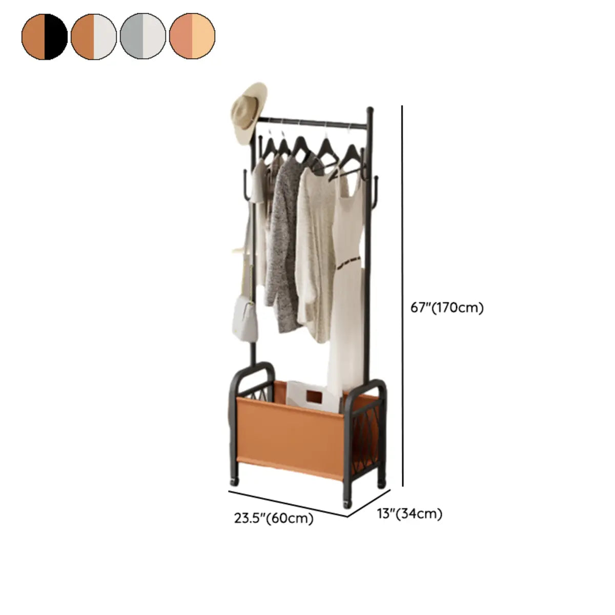 Rectangular Metal Black Multi-Functional Basket Coat Rack