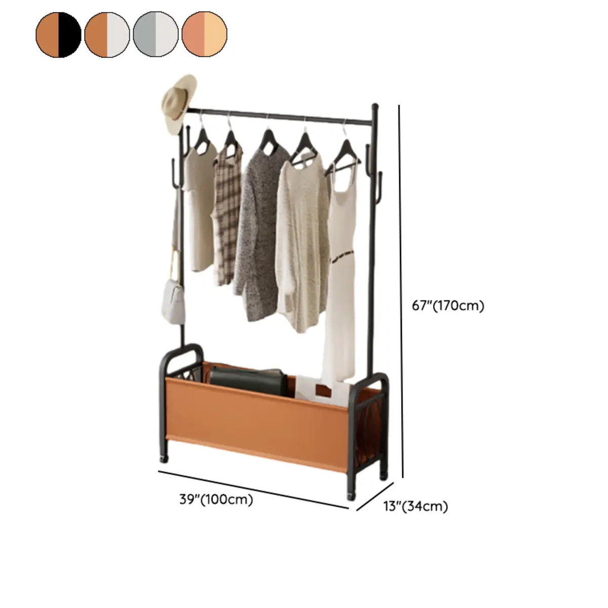 Rectangular Metal Black Multi-Functional Basket Coat Rack Image - 18