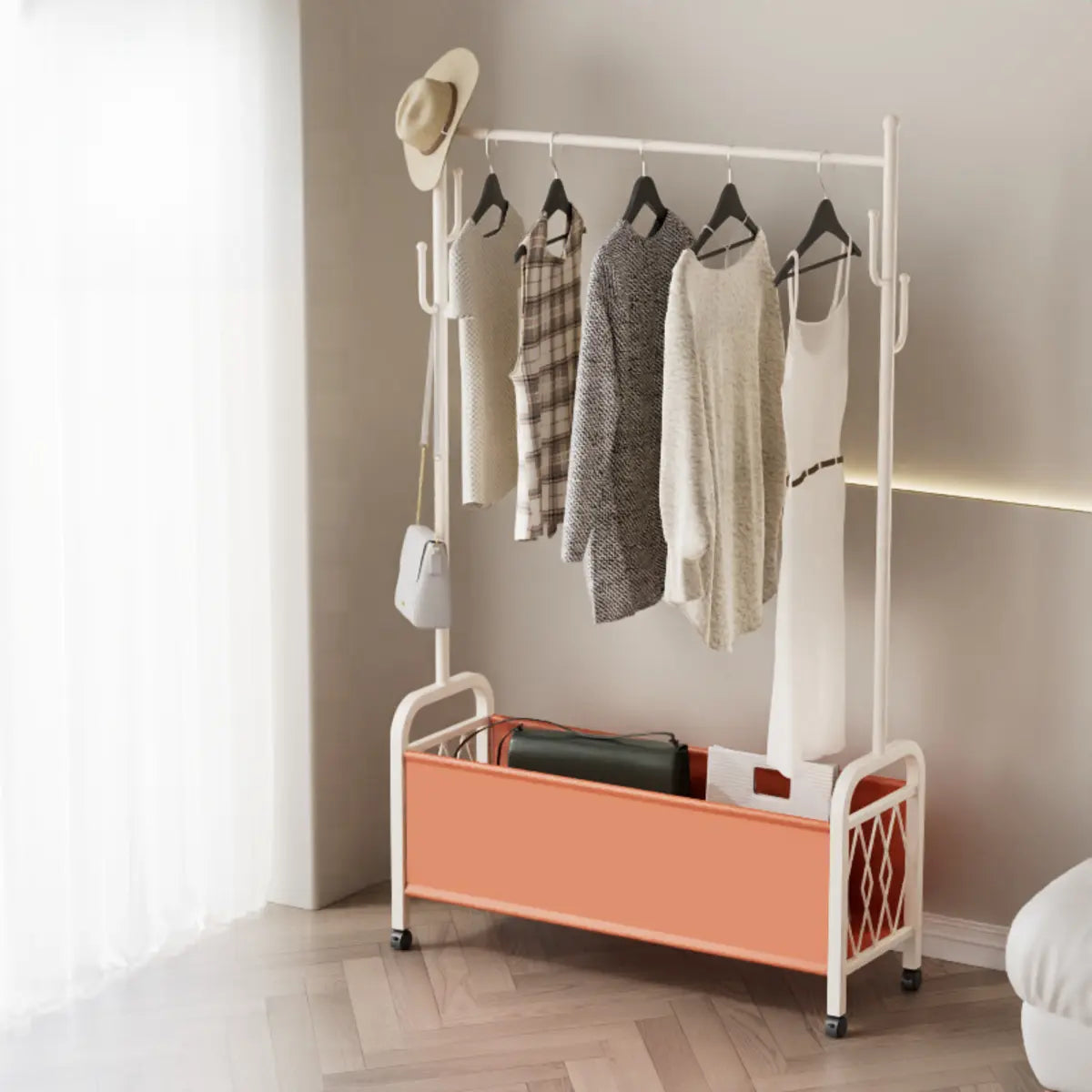 Rectangular Metal Black Multi-Functional Basket Coat Rack Image - 4